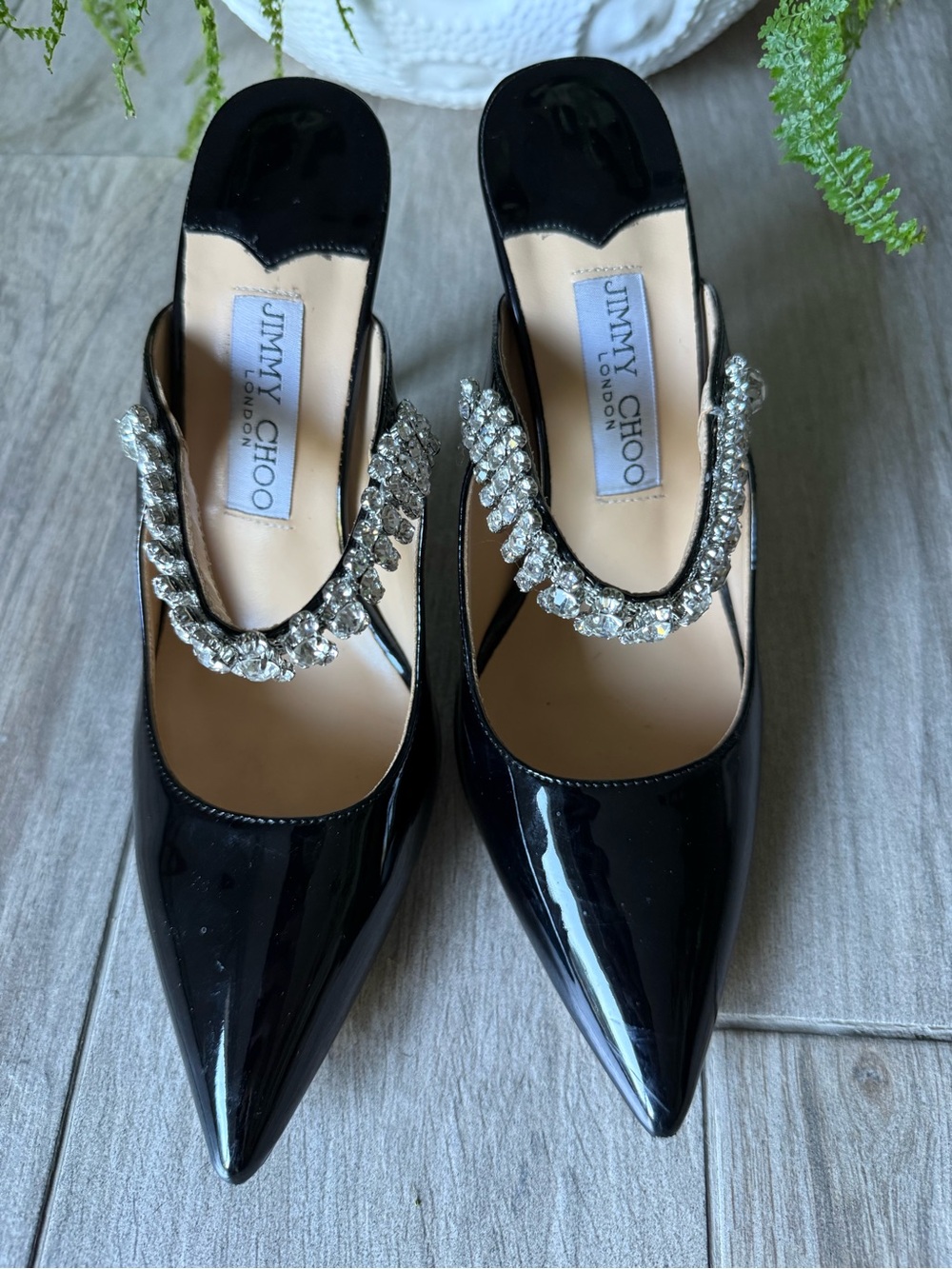 Jimmy Choo Black Patent Crystal Embellished Stiletto Mules - Picture 5 of 8